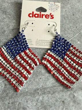 Claire's Red White Blue Rhinestone Fringe Earrings